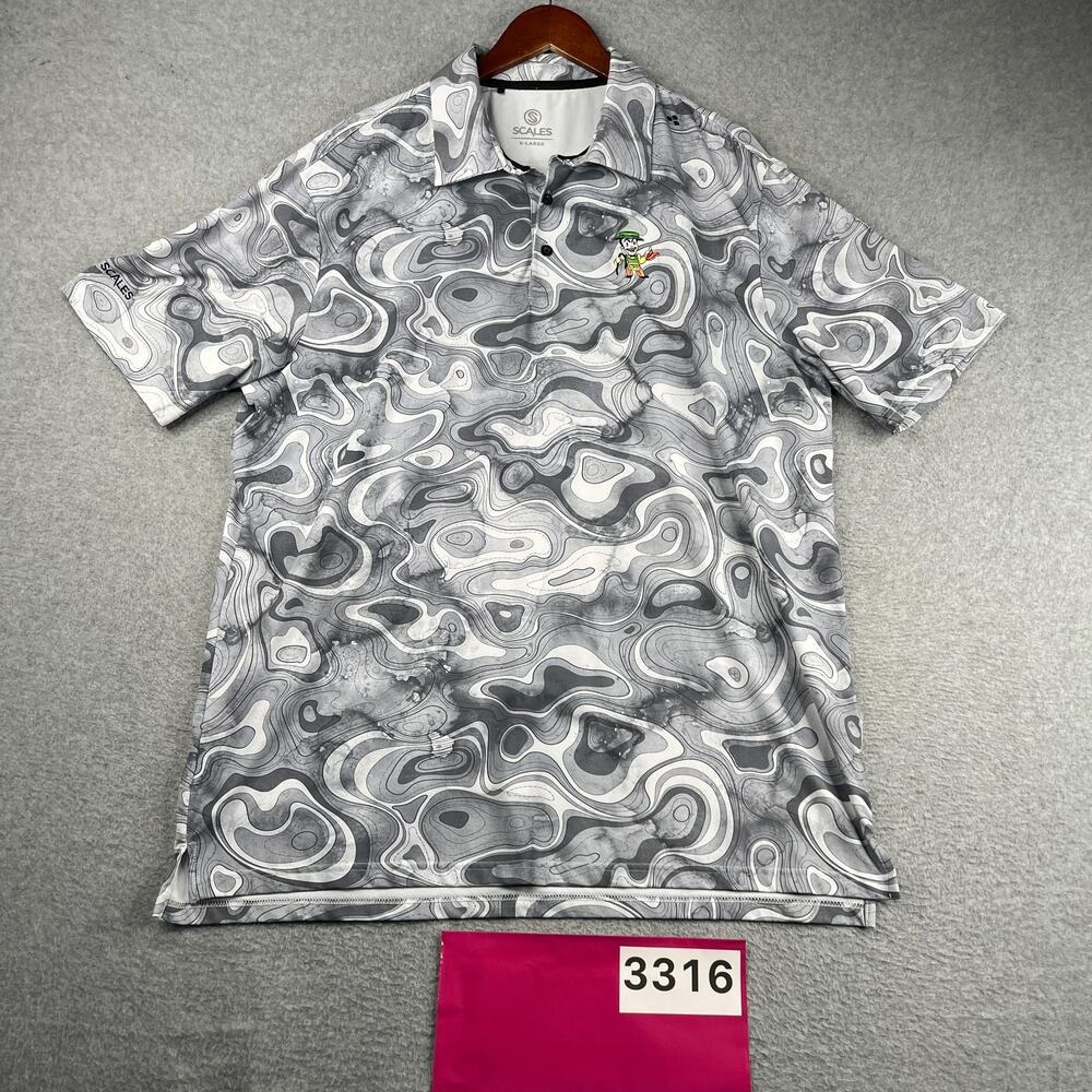 Scales Polo Shirt XL Gray Geometric Performance Stretch CSFO Embroidered Logo